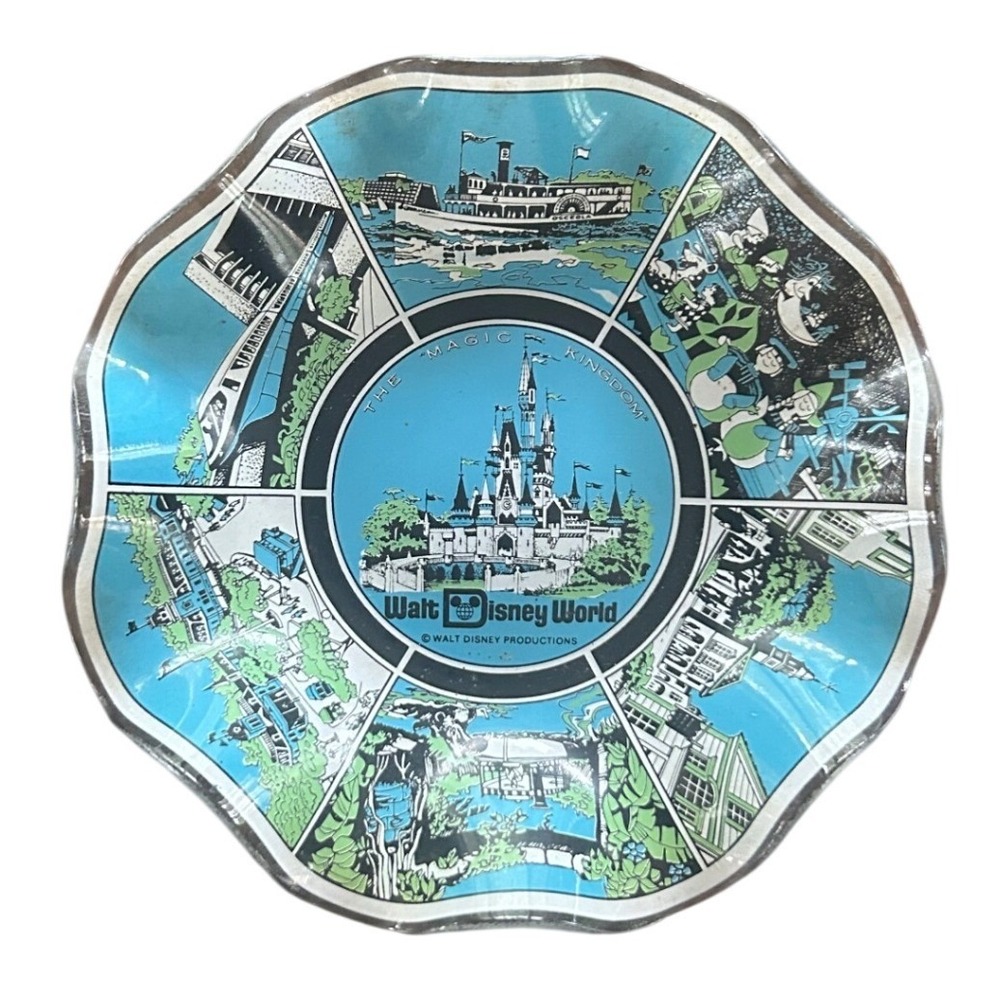 Vintage Walt Disney World Glass Souvenir Bowl‎ Magic Kingdom Disneyana 70s Decor